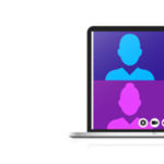 Virtual Meeting on Laptop with multi-colored avatar icons