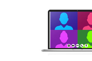 Virtual Meeting on Laptop with multi-colored avatar icons