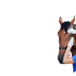 female nurse stroking horse nose for comfort