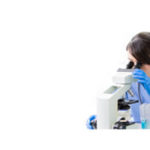 Researcher looking into microscope