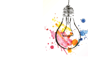 artistic sketch of lightbulb with multiple paint splashes