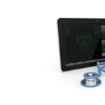 tablet with medical data next to a stethoscope