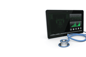 tablet with medical data next to a stethoscope