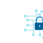 Icon of a lock intertwined with circuits