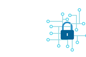 Icon of a lock intertwined with circuits