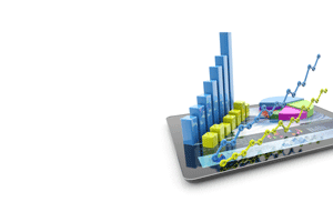 3D graphs and charts coming out of a tablet