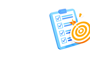 graphic of a clipboard with check-marked items and a dartboard with a bullseye