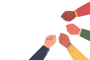 diverse fists raised in unity