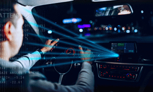 car interior with light beams