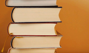 stack of thick books
