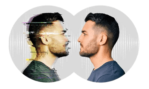 person looking at glitchy reflection
