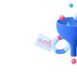 graphic of shapes falling into a funnel surrounded by charts