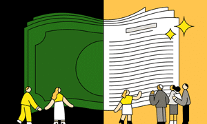 graphic of money on one side and document on the other