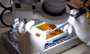 medical device under lab microscope