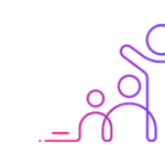 line drawing of group leader and members