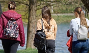 college students walking