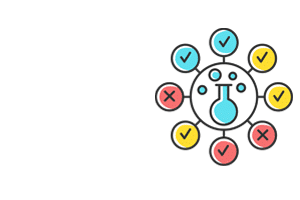 icon of beaker with checkmarks around it