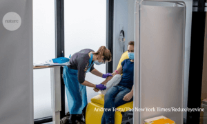 medical worker with patient