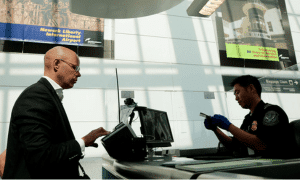 Man at airport counter